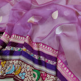 Lavender Color Kora Silk Handwoven Banarasi Saree