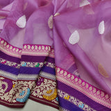 Lavender Color Kora Silk Handwoven Banarasi Saree