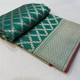 Bottle Green Color Pure Katan Silk Handwoven Banarasi Saree