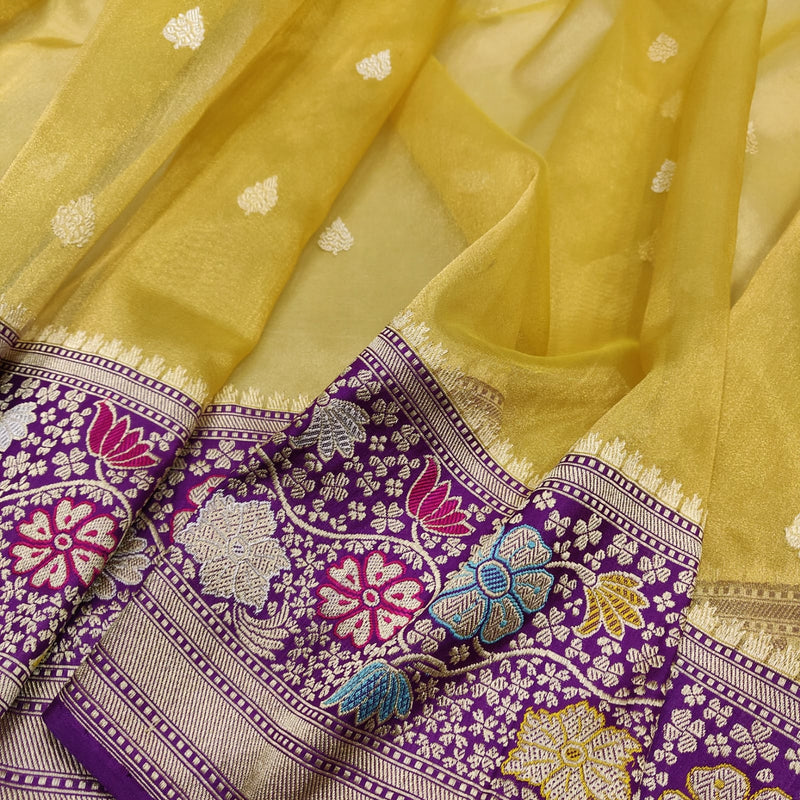 Yellow Color Pure Tissue Silk Handwoven Banarasi Saree