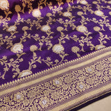 Purple Colour Pure Katan Silk Handwoven Banarasi Jungla Saree