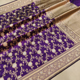 Purple Colour Pure Katan Silk Handwoven Banarasi Jungla Saree