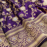 Purple Colour Pure Katan Silk Handwoven Banarasi Jungla Saree