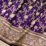 Purple Colour Pure Katan Silk Handwoven Banarasi Jungla Saree