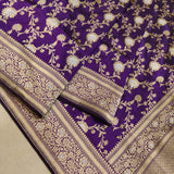 Purple Colour Pure Katan Silk Handwoven Banarasi Jungla Saree