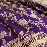 Purple Colour Pure Katan Silk Handwoven Banarasi Jungla Saree