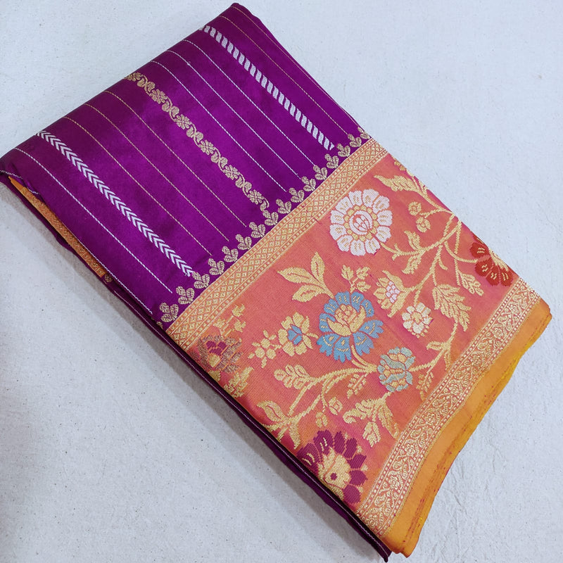 Magenta Color Pure Katan Silk Handwoven Banarasi Saree