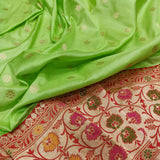 Parrot Green Colour Pure Katan Silk Handwoven Banarasi Saree