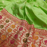 Parrot Green Colour Pure Katan Silk Handwoven Banarasi Saree