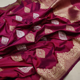 Wine Colour Pure Katan Silk Handwoven Banarasi Saree