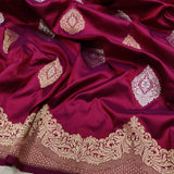 Wine Colour Pure Katan Silk Handwoven Banarasi Saree