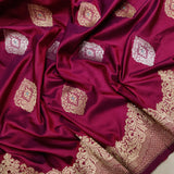 Wine Colour Pure Katan Silk Handwoven Banarasi Saree