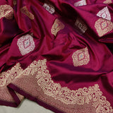 Wine Colour Pure Katan Silk Handwoven Banarasi Saree