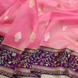 Pink Color Pure Kora Silk Handwoven Banarasi Saree