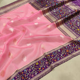 Pink Color Pure Kora Silk Handwoven Banarasi Saree