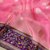 Pink Color Pure Kora Silk Handwoven Banarasi Saree