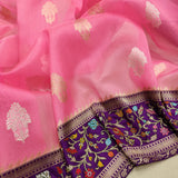 Pink Color Pure Kora Silk Handwoven Banarasi Saree