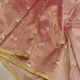 Peach Color Pure Tissue Silk Handwoven Banarasi Saree