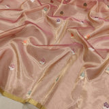 Peach Color Pure Tissue Silk Handwoven Banarasi Saree