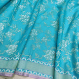 Sky Blue Katan silk ektara jamdani Banarasi saree