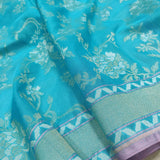 Sky Blue Katan silk ektara jamdani Banarasi saree