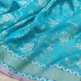 Sky Blue Katan silk ektara jamdani Banarasi saree