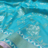 Sky Blue Katan silk ektara jamdani Banarasi saree