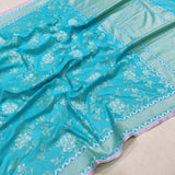 Sky Blue Katan silk ektara jamdani Banarasi saree