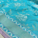 Sky Blue Katan silk ektara jamdani Banarasi saree