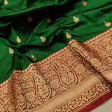 Dark Green Colour Pure Katan Silk Handwoven Banarasi Saree