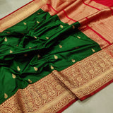 Dark Green Colour Pure Katan Silk Handwoven Banarasi Saree