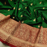 Dark Green Colour Pure Katan Silk Handwoven Banarasi Saree