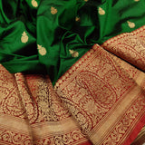 Dark Green Colour Pure Katan Silk Handwoven Banarasi Saree