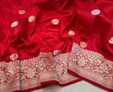 Red Colour Pure Katan Silk Handwoven Banarasi Saree