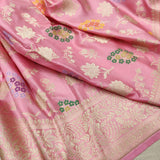 Pastel Pink Pure Katan Silk Handwoven Banarasi Saree