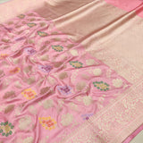 Pastel Pink Pure Katan Silk Handwoven Banarasi Saree