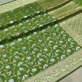 Green Colour Pure Katan Silk Handwoven Banarasi Jungla Saree