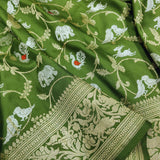 Green Colour Pure Katan Silk Handwoven Banarasi Jungla Saree