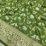 Green Colour Pure Katan Silk Handwoven Banarasi Jungla Saree