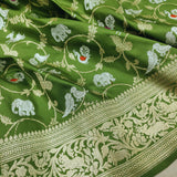 Green Colour Pure Katan Silk Handwoven Banarasi Jungla Saree