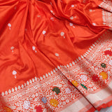 Orange Colour Pure Katan Silk Handwoven Banarasi Saree