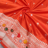 Orange Colour Pure Katan Silk Handwoven Banarasi Saree