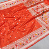 Orange Colour Pure Katan Silk Handwoven Banarasi Saree