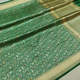 Bottle Green Katan Silk Handwoven Tanchoi Banarasi Saree