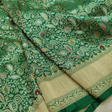 Bottle Green Katan Silk Handwoven Tanchoi Banarasi Saree