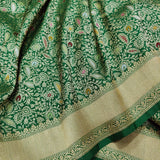 Bottle Green Katan Silk Handwoven Tanchoi Banarasi Saree