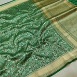 Bottle Green Katan Silk Handwoven Tanchoi Banarasi Saree