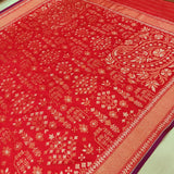 Red Color Katan silk ektara jamdani Banarasi saree