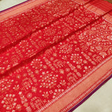 Red Color Katan silk ektara jamdani Banarasi saree