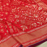 Red Color Katan silk ektara jamdani Banarasi saree